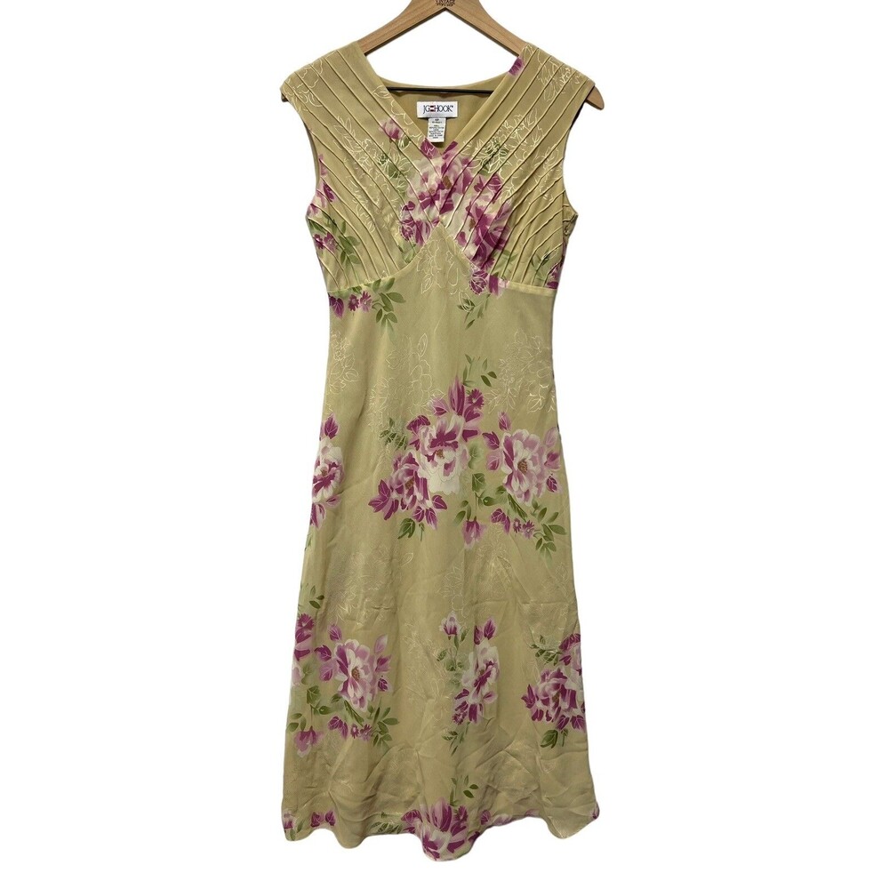 Vintage Romantic Fully Lined JG Hook Sleeveless Floral Midi Dress 90s Y2K Sz 6P